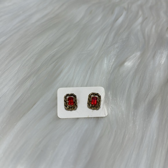 Earrings Red Rhinestone Vintage Style - Picture 2 of 5